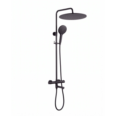 Fortifura Calvi Regendoucheset - thermostatisch - 30cm hoofddouche - gladde slang - ronde handdouche - draaibare baduitloop - mat zwart