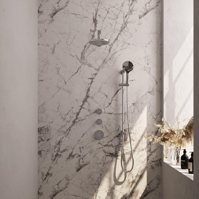 Ensemble de douche encastré Brauer Chrome Carving - douche principale 20 cm - 3 boutons avec relief - bras mural droit - barre de douche - douchette ronde 3 positions - chrome