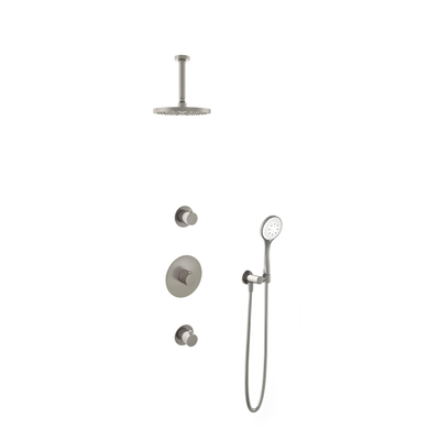 Hotbath Buddy IBS - Regendoucheset - 15cm plafondarm - 20cm ronde hoofddouche - 3 standen handdouche - 2 stopkranen - geborsteld nikkel (RVS)