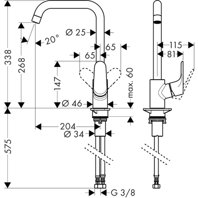 Hansgrohe Focus 1-gr keukenmengkraan 260 rvs-look