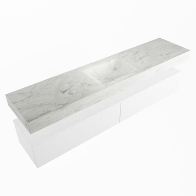Mondiaz ALAN-DLUX Ensemble de meuble - 200cm - meuble Talc mat - 2 tiroirs - Lavabo Cloud Opalo suspendu - vasque Centre - 0 trous de robinet