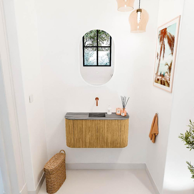 Mondiaz JOYA-DLUX 83.2cm toiletmeubel - ronding links en rechts kleur Oak - Wastafel FAYE positie Midden Zonder kraangat kleur Sombra.