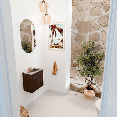 Mondiaz JOYA-DLUX 40cm toiletmeubel - kleur Walnut - Wastafel FAYE positie Rechts 1 kraangat kleur Oza.