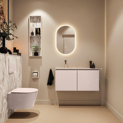 MONDIAZ TURE-DLUX meuble WC 100 cm Rosee. Lavabo EDEN Glace position gauche. Sans trou de robinet.