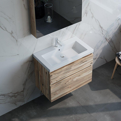 BRAUER Foggia Plan vasque 80x46cm 1 trou de robinet avec trop plein et vasque simple marbre minéral Blanc mat