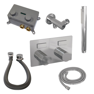 BRAUER Chrome Carving mitigeur de bain encastré thermostatique - boutons-poussoirs SET 03 - combinaison de remplissage de bain - douchette à main barre - flexible de douche - coude de raccordement mural - chromé