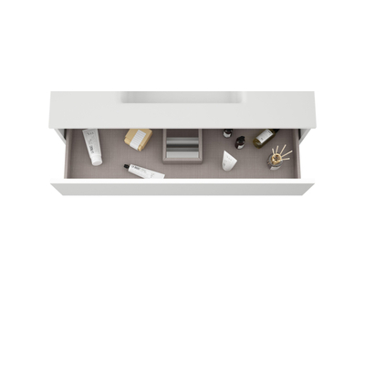 Adema Chaci Badkameronderkast - 100cm - 2 lades - greeploos - binnenlade linnen - mat wit glans - inclusief keramische wastafel - 1 wasbak - 1 kraangat -OUTLET UDEN