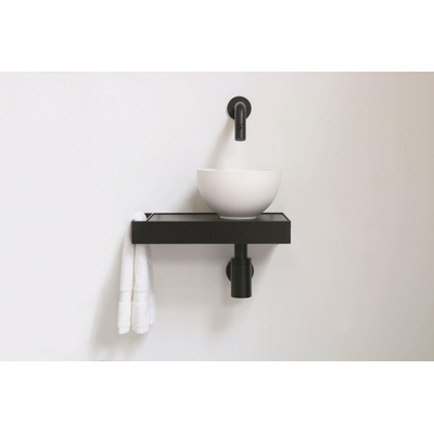 Ink Jazz XS fontein – rond – 36x20 cm – polystone wit mat – waskom rechts – frame en plateau mat zwart