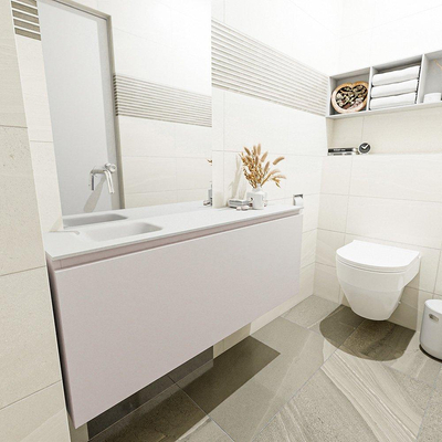 MONDIAZ OLAN Toiletmeubel 120x30x40cm met 0 kraangaten 1 lades linen mat Wastafel Lex links Solid Surface Wit