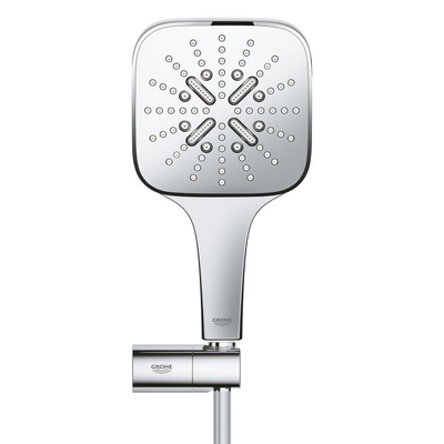 GROHE Rainshower SmartActive 130 Cube Ensemble douchette - 3 types de jets - carré - avec support - réglable - flexible lisse - 150cm - chrome