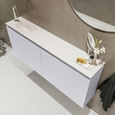 MONDIAZ TURE Toiletmeubel 120x23x50cm met 1 kraangaten 2 deuren cale mat Wastafel Eden links Solid Surface Wit