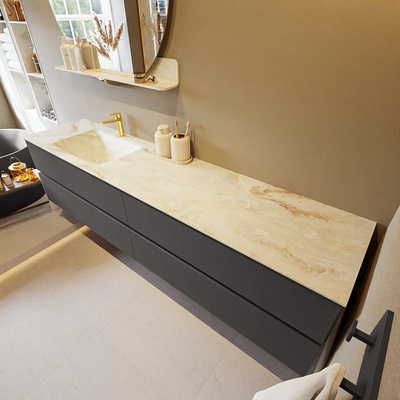 MONDIAZ VICA-DLUX Ensemble meuble de salle de bains - 200cm - meuble bas dark grey - 4 tiroirs - lavabo encastré cloud gauche - 1 trou de robinet - version haute 60cm - frape