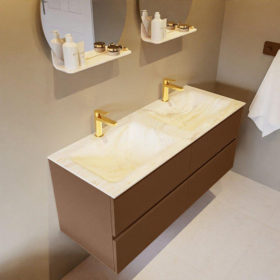 Mondiaz VICA-DLUX ensemble de meuble de salle de bain - 120cm - meuble sous-vasque repos - 4 tiroirs - lavabo encastrée cloud double - 2 trous de robinet - version haute de 60cm - ostra