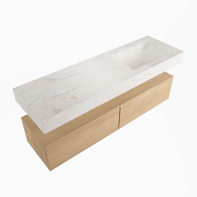 Mondiaz ALAN-DLUX Ensemble de meuble - 150cm - meuble Washed Oak mat - 2 tiroirs - Lavabo Cloud Ostra suspendu - vasque Droite - 1 trou de robinet