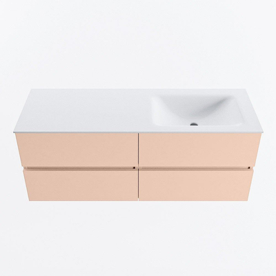 MONDIAZ VICA Ensemble meuble de salle de bains - 130cm - meuble bas rosee - 4 tiroirs - lavabo cloud à droite - 1 trou de robinet - version haute 60cm - talc