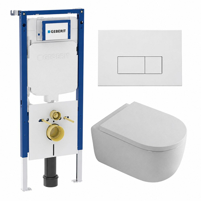 QeramiQ Dely Swirl Toiletset - 36.3x51.7cm - diepspoel - rimless - Geberit UP720 Duofix Sigma inbouwreservoir - 35mm zitting - mat witte metalen bedieningsplaat - rechtehoekige knoppen - mat wit