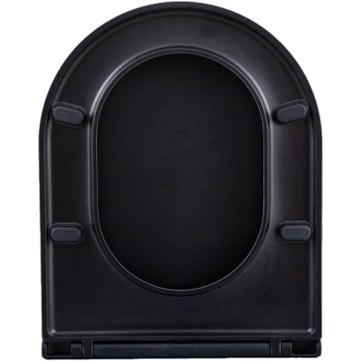 QeramiQ Dely Swirl Ensemble WC - 36.3x51.7cm - réservoir encastré Geberit UP720 Duofix Sigma - abattant fin - plaque de commande en laiton brossé - boutons ronds - noir mat