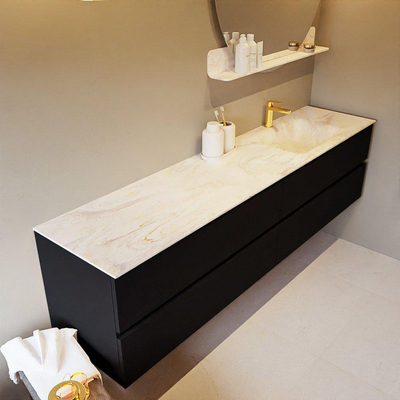 Mondiaz VICA-DLUX ensemble de meuble de salle de bain - 200cm - meuble sous-vasque urbain - 4 tiroirs - lavabo encastré cloud droite - 1 trou de robinet - version haute de 60cm - ostra