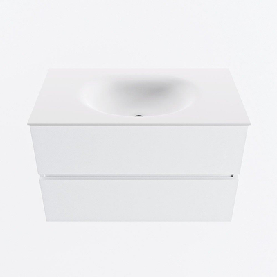 MONDIAZ VICA Meuble de salle de bains 80cm sous-meuble Talc 2 tiroirs. Lavabo MOON central 1 trou de robinet, couleur Talc.