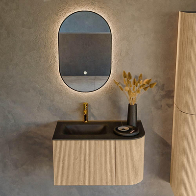 MONDIAZ KURVE 75cm Meuble salle de bain avec module 25 D - couleur Oak - 1 tiroir - 1 porte - vasque GRUNNE gauche - 1 trou de robinet - Urban