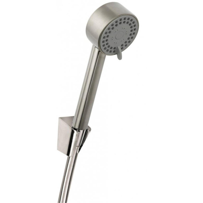 Wiesbaden UniMatch Cadans handdoucheset met handdouche 3 standen Ø 8 cm, doucheslang en wandhouder kantelbaar geborsteld staal