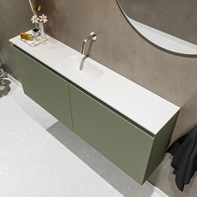 MONDIAZ TURE Toiletmeubel 120x23x50cm met 0 kraangaten 2 deuren army mat Wastafel Eden midden Solid Surface Wit