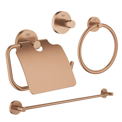 GROHE Essentials ensemble d'accessoires 4 pièces avec anneau porte-serviette, porte-serviettes, patère et porte-rouleau de papier toilette avec clapet Brushed warm sunset