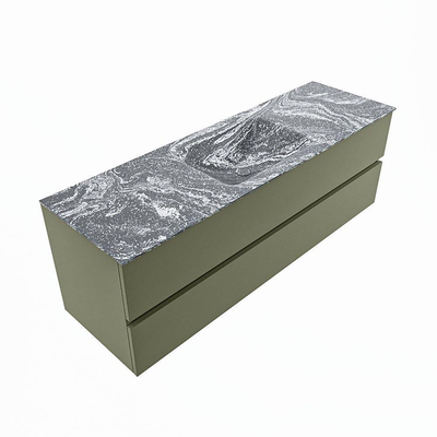 MONDIAZ VICA-DLUX Badkamermeubelset - 150cm - onderkast army- 2 lades - inbouw wastafel cloud midden - 1 kraangat - spiegel model spot - XL versie 60cm hoog - lava