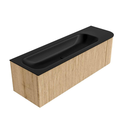 MONDIAZ KURVE 145cm Meuble salle de bain avec module 25 D - couleur Oak - 1 tiroir - 1 porte - vasque BIG LARGE gauche - 2 trous de robinet - Urban