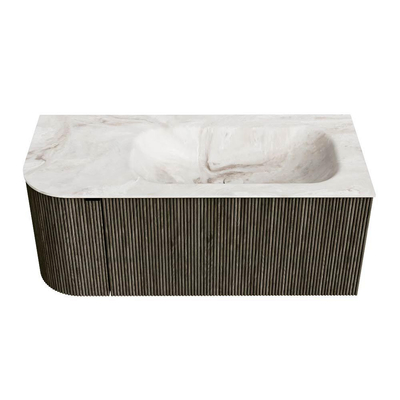 Mondiaz KURVE-DLUX Badkamermeubelset - 105x46x40cm - 1 lade - 1 deur - wastafel solid surface - rechts - zonder kraangat - Shadow