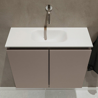 MONDIAZ TURE Toiletmeubel 60x23x50cm met 0 kraangaten 2 deuren smoke mat Wastafel Eden midden Solid Surface Wit