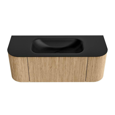 MONDIAZ KURVE 120cm Meuble salle de bain avec module 25 G et D - couleur Oak - 1 tiroir - 2 portes - vasque BIG SMALL centre - sans trous de robinet - Urban