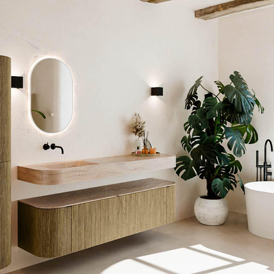 MONDIAZ THOR-DLUX Meuble de salle de bains - 170cm - arrondi gauche + droite - couleur Dusk - 1 tiroir - 2 portes - Vasque suspendue CLOUD Gauche sans trou de robinet - couleur Saba