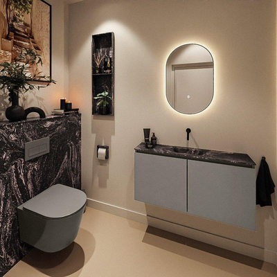 MONDIAZ TURE-DLUX Meuble toilette - 100cm - Smoke - EDEN - vasque Lava - position centrale - sans trou de robinet