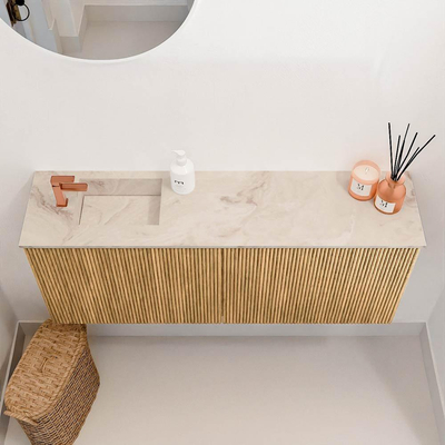 Mondiaz JOYA-DLUX 100cm toiletmeubel - kleur Oak - Wastafel FAYE positie Links 1 kraangat kleur Frappe.