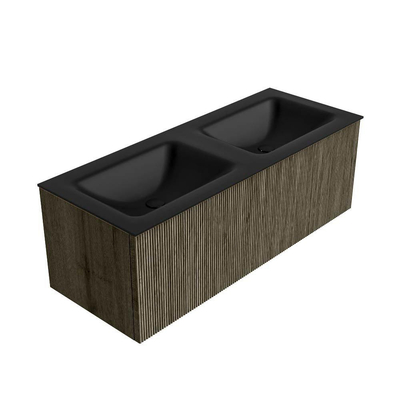 Mondiaz KURVE Ensemble de meuble de salle de bains - 120x46x40cm - 1 tiroir - lavabo solid surface - double - sans trou de robinet - Shadow