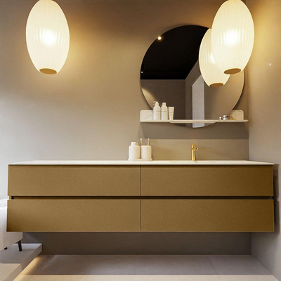 Mondiaz VICA-DLUX ensemble de meuble de salle de bain - 200cm - meuble sous-vasque oro - 4 tiroirs - lavabo encastré cloud droite - 1 trou de robinet - version haute de 60cm - opalo