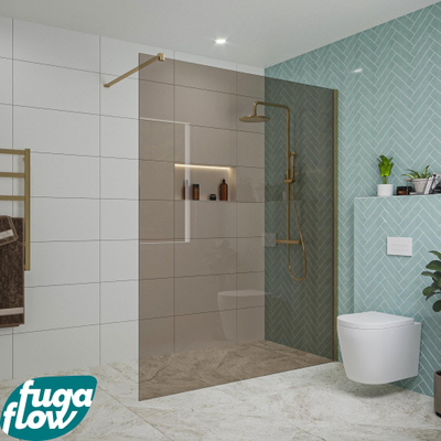 FugaFlow Eccelente Vetro douche à l'italienne salle de bain - 160x200cm - verre fumé - bras mural - laiton brossé