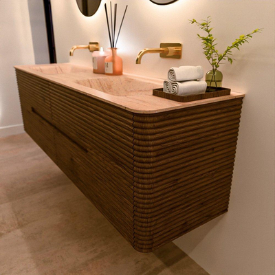 Mondiaz CIRO-DLUX Meuble de salle de bains set - 170x45x50cm - Vasque Solid Surface Saba - 2 bassins double - sans trous de robinet - 4 tiroirs - Dusk