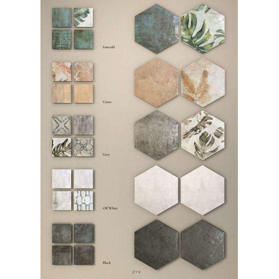 Zyx Amazonia Vloer- en wandtegel met decor 14x14cm 9mm gerectificeerd R9 porcellanato Tropic Grey