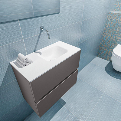 MONDIAZ ADA Meuble WC - 60x30x50cm - 0 trous de robinet - 2 tiroirs - gris foncé mat - vasque à droite - Solid surface - Blanc