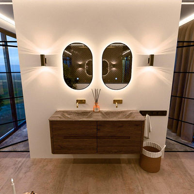 Mondiaz CIRO-DLUX Badkamermeubelset - 130x45x50cm - Solid surface wastafel Oza - 2 wasbak Dubbel - zonder kraangaten - 4 lades - Dusk