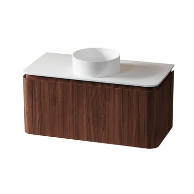 Saniclass Terra Badmeubelset - 100cm - 2 lades - afgeronde hoeken - topblad solid surface - kastanje (walnoot)