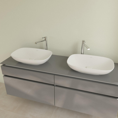 Villeroy & Boch Loop & Friends opzetwastafel - 56x38cm - zonder kraangat - zonder overloop CeramicPlus - Stone White (mat wit)
