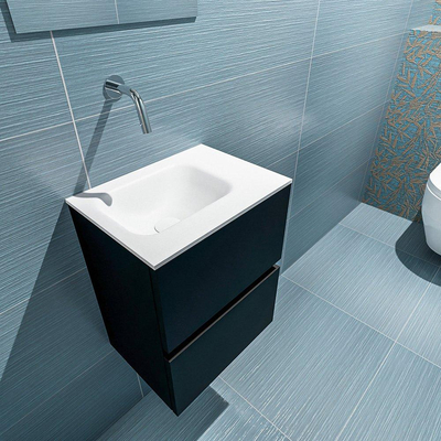 MONDIAZ ADA Toiletmeubel 40x30x50cm met 0 kraangaten 2 lades urban mat Wastafel Lex links Solid Surface Wit