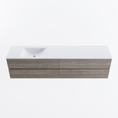 Mondiaz VICA ensemble de meuble de salle de bain - 200cm - meuble sous-vasque marron clair gris - 4 tiroirs - lavabo nuage gauche - sans trous de robinet - version haute de 60cm - talc