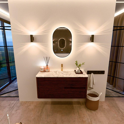 Mondiaz CIRO-DLUX Badkamermeubelset - 110x45x50cm - Solid surface wastafel Glace - 1 wasbak Midden - 1 kraangat - 2 lades - Ruby
