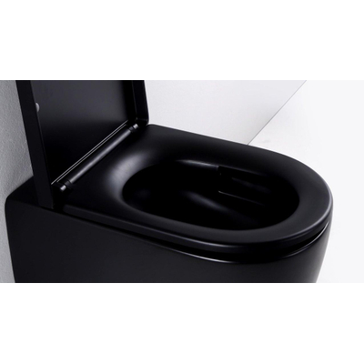 QeramiQ Dely hangtoilet – spoelrandloos – diepte 51,7 cm – met slim softclose zitting – mat zwart