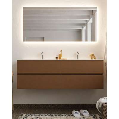 MONDIAZ VICA Ensemble de meuble salle de bain - 150cm - 4 tiroirs - lavabo Cloud double - 2 trous de robinet - solid surface rouille