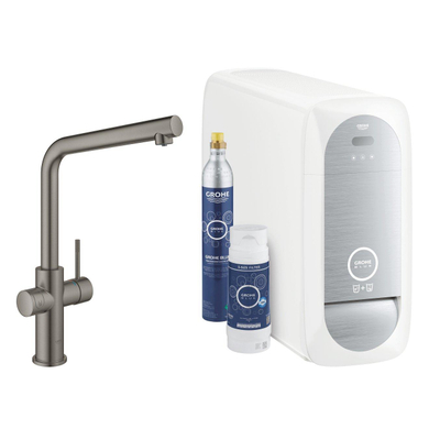 Grohe Blue Home Keukenkraan - L-Uitloop - 1-gats - filterfunctie - plat licht en bruisend water - brushed hard graphite (antraciet)